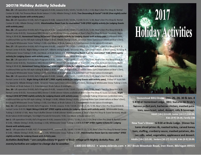 Ski Brule Holiday Schedule