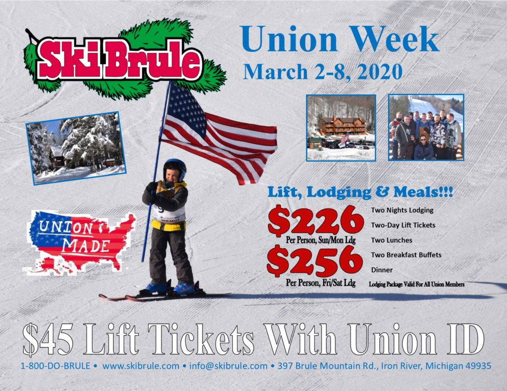 Union Member Discounts Week Ski Brule discounted tickets & lodging