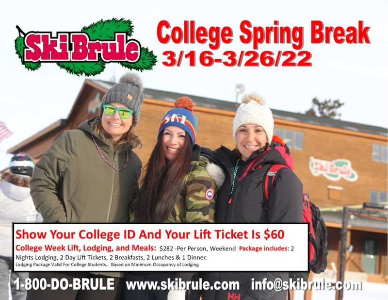 College Spring Break Ski Trip to Ski Brule