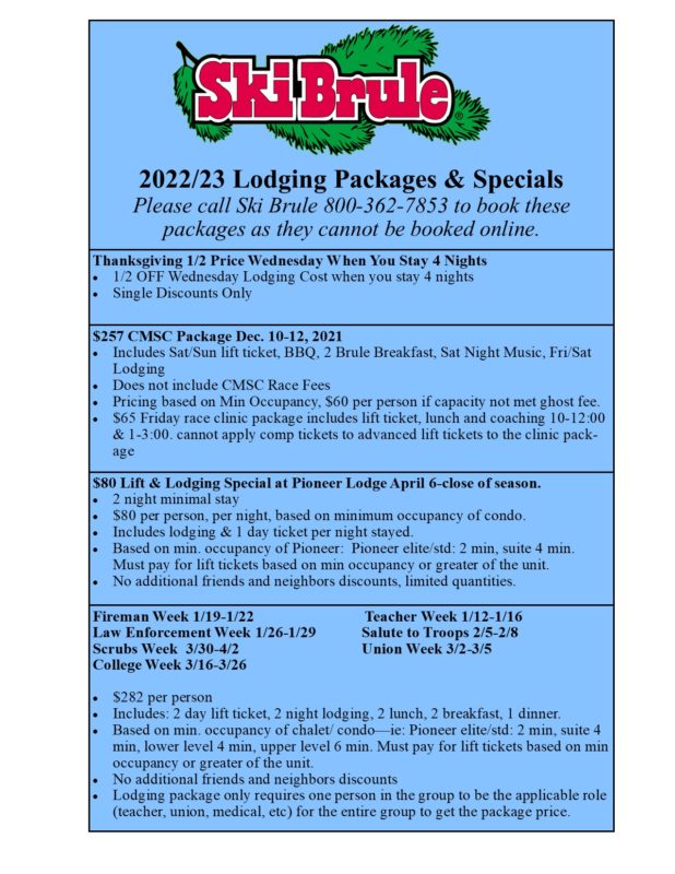 22.23 Ski Brule Lodging Packages