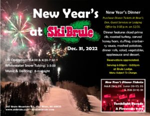 Tahun Baru Di Ski Brule.  Ski, Seluncur Salju, Tubing, Makan Malam, Kembang Api, Parade Obor, dan Menari.