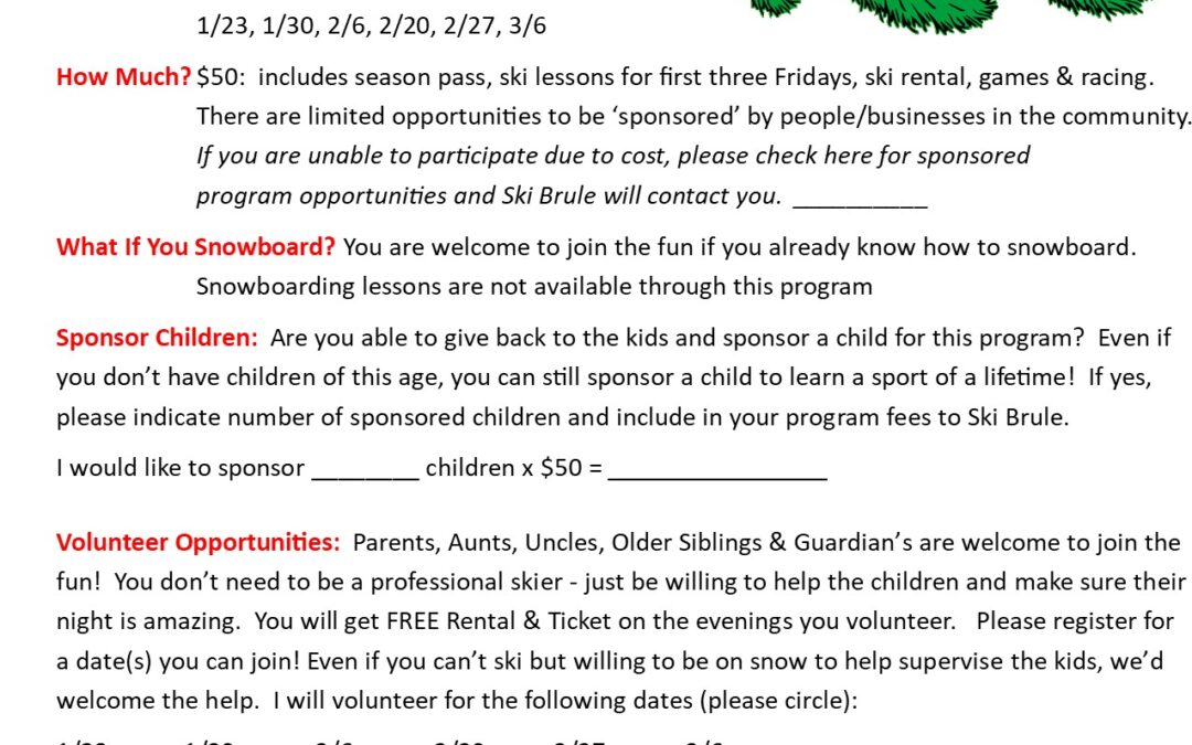WIC 3rd-8th Grade Ski Brule Friday Night Ski Program