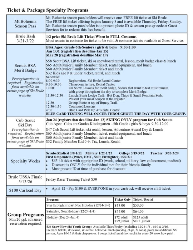 25.26 Ski Brule Ticket Discounts